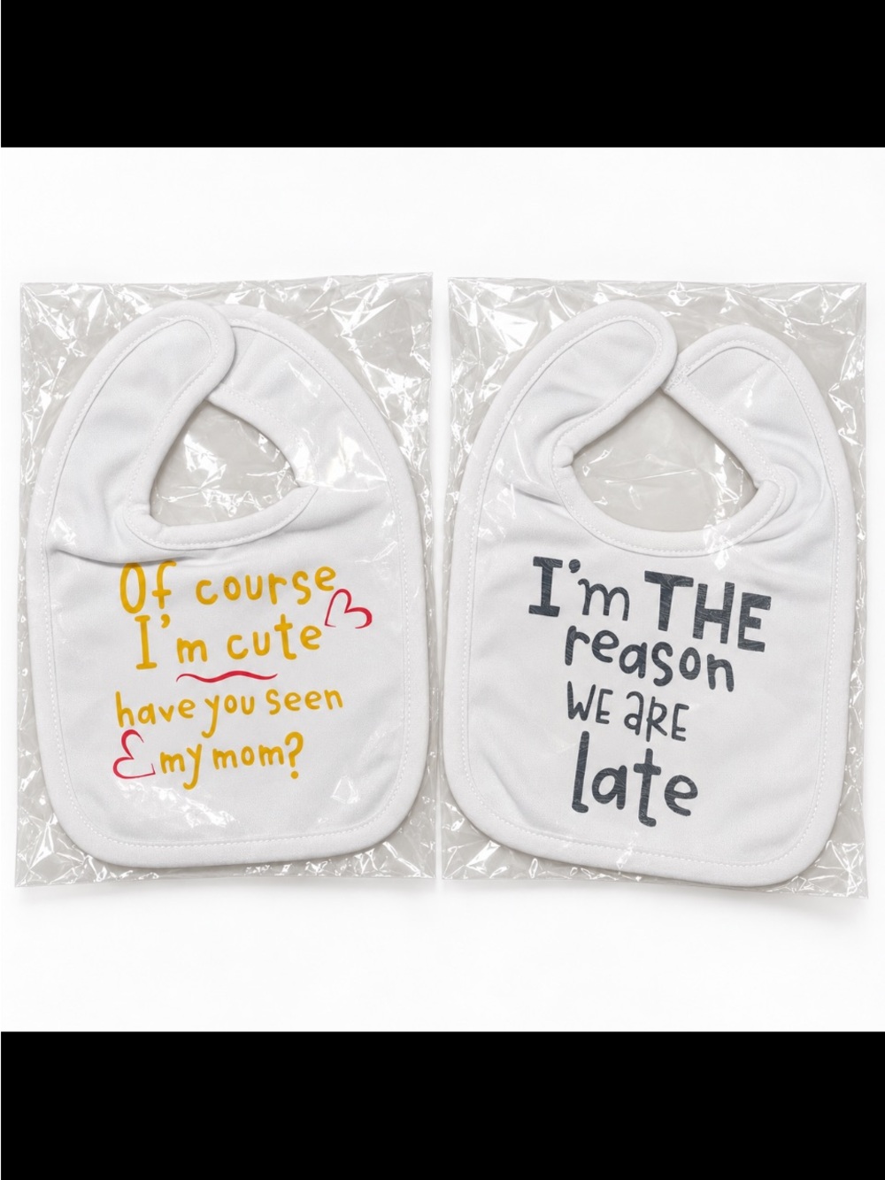 White Baby Bibs with Playful Printed Sayings (2-Pack)